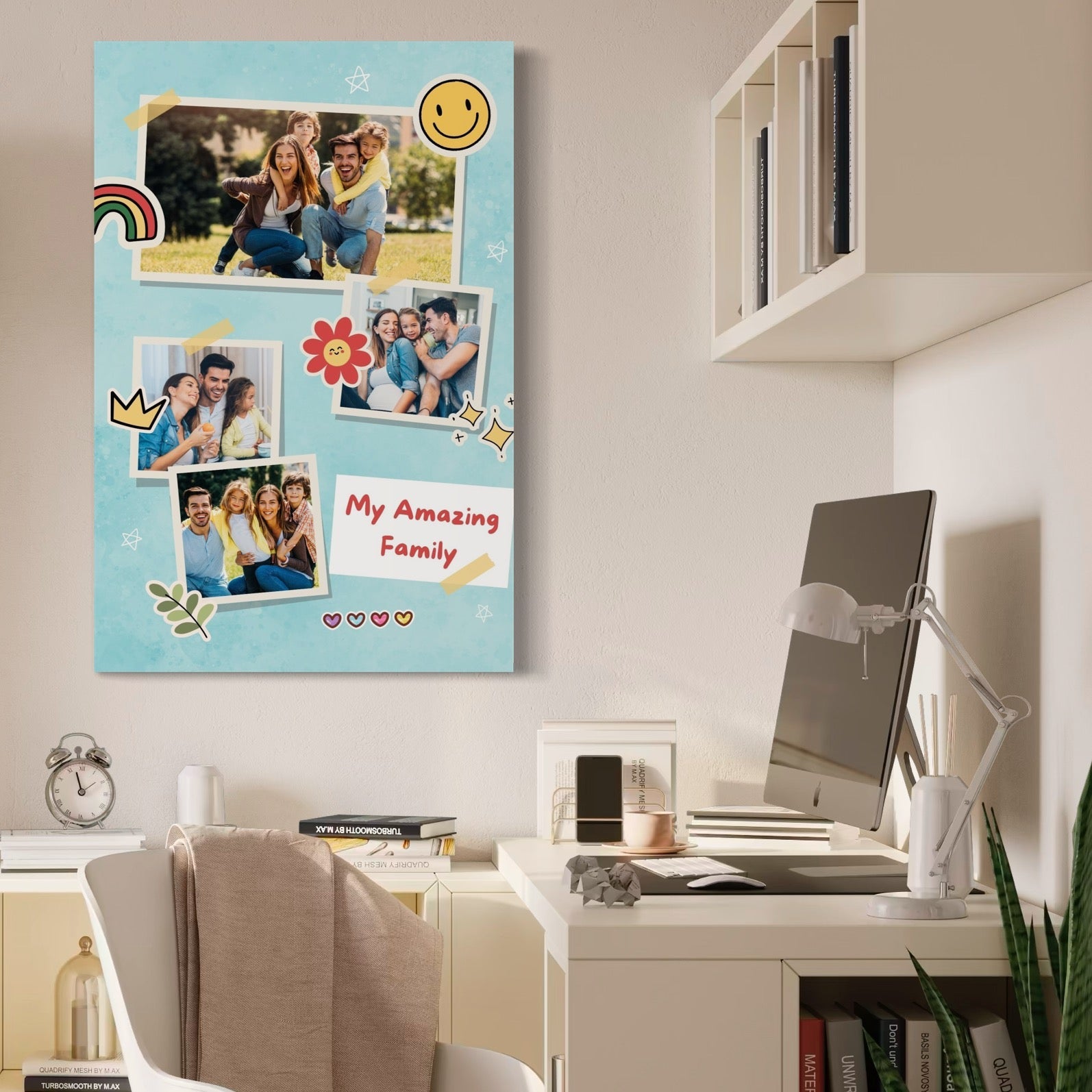 Imagine cu tablou personalizat cu colaj foto familie, tiparita pe panza canvas